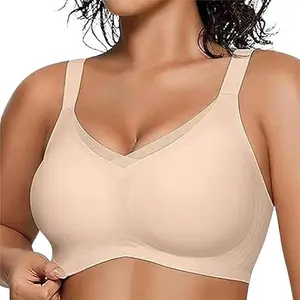 FZ 1/2PCS Wireless Bras Supportive Bra, V Mesh Comfort Bralette Seamless with Light Lift Supportive Elegance Everyday Smooth Lightweight Minimalist
