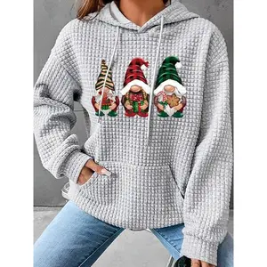 Women’s Trendy Hooded Sweatshirt with Christmas Santa Print, Long Sleeve Pullover with Pocket, Casual Fall & Winter Wear