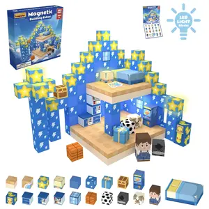 200Pcs Magnetic Tiles, DIY Castle Blue Dream Room, 3 Glow Magnetic Blocks, Strong Magnets,Sturdy Build, STEM Montessori Sensory Toy, Gift For Kids Ages 3-12