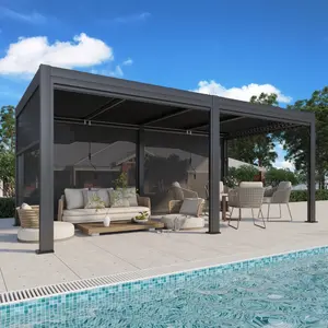 20 ft W x 10 ft D Outdoor Louvered Pergola, Thickened Aluminum Frame Pergola with Auto-Adjustable Side Screen for Deck, Patio and Hot Tub