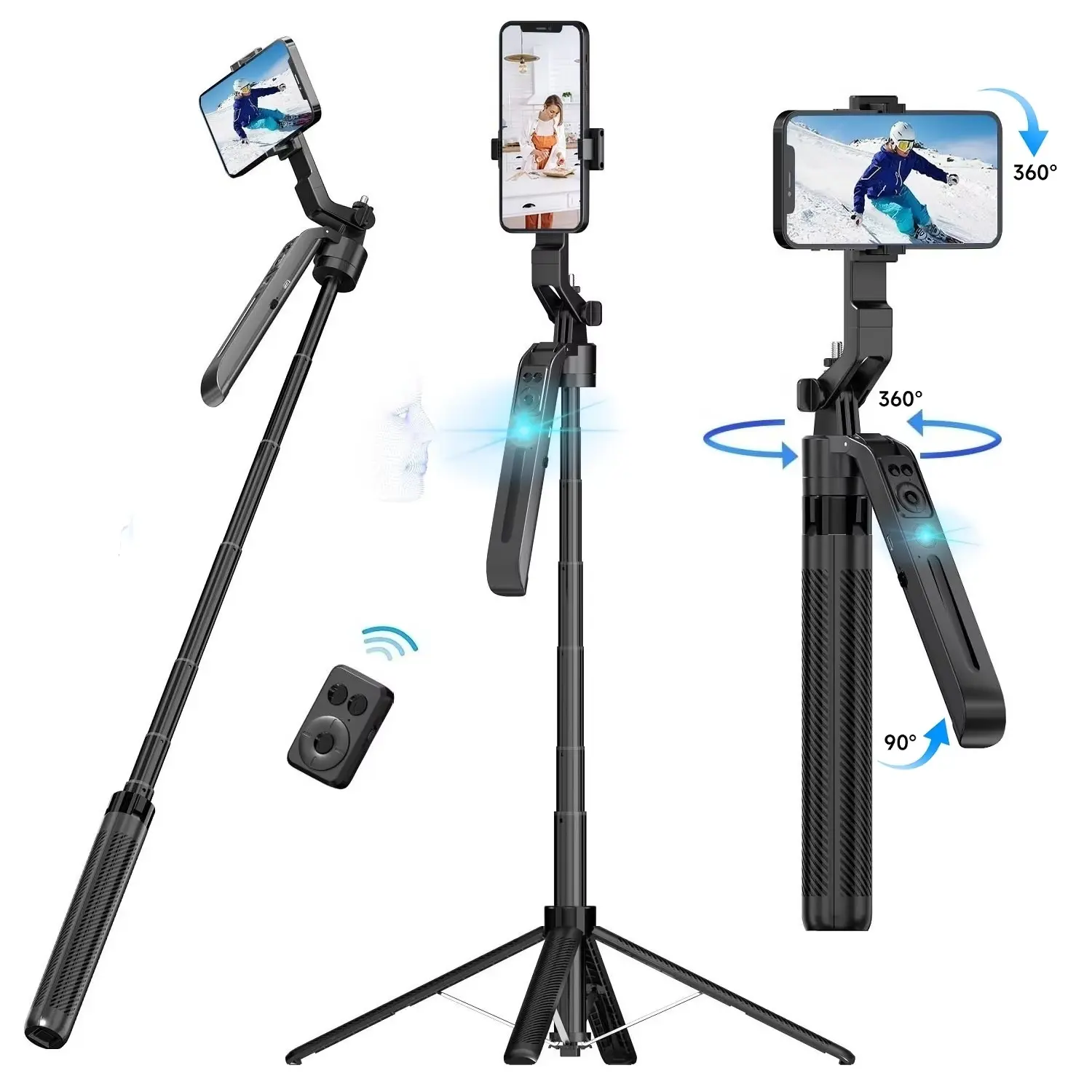 1.8M/70.8in Auto Face Tracking Tripod 360° Rotation AI Follow-Up Tracking Phone Holder Selfie Stick Tripod Gimbal for Phone and Camera Tripod Stabilizer