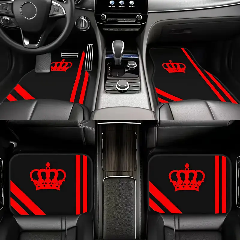 4pc set of crown elements printed car floor mats, universal full coverage interior accessories, Auto accessories, front and rear floor liners, good elasticity, anti-fouling, easy maintenance, Floor Mats For Car, Automotive Floor Mats