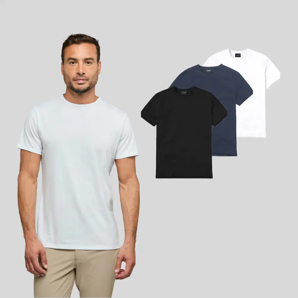 Cuts | Men's AO Split Hem Crew Neck T-Shirt 3-Pack | Anti-Odor Fitted Polyester Cotton Blend | Wrinkle Resistant Stretch