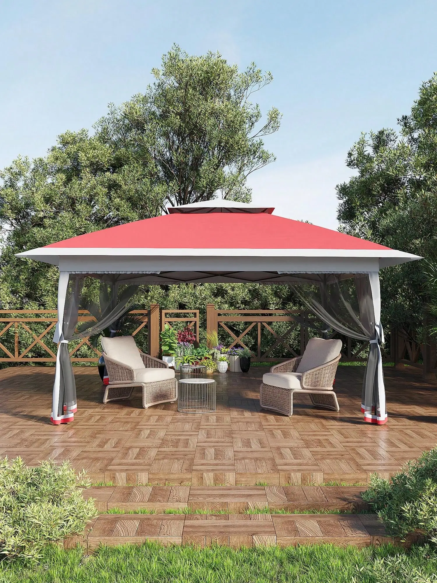 【Christmas Gift】13x13 Outdoor Gazebo - Easy to Install Outdoor Canopy Shelter with 4-Sided Privacy, Removable Mesh Cover, Sun Protection, Adjustable Shade, Modern Aesthetic Canopy Tent for Patio Party, Wedding, Canopy Tents