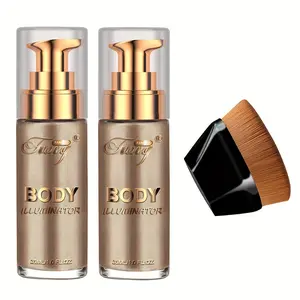 Tanzy Body Illuminator Liquid Highlighter Duo Set with Makeup Brush - Waterproof, Moisturizing, Long-Lasting Face & Body Shimmer in Mixed Color Tones-SASA