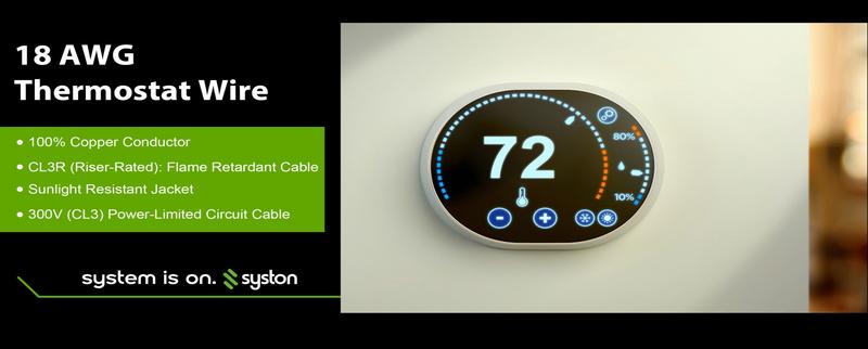 Syston 18/2 Brown Thermostat Control Cable - 18AWG 2 Cores Solid Copper Conductors CL3R/CMR Rated 300V Low Voltage Wire for HVAC, Doorbells, Heating Systems, Alarm and Intercom Installations Indoor/Outdoor UV Resistant