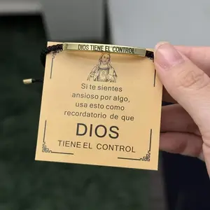 "GOD IS IN CONTROL"/"DIOS TIENE EL CONTROL"  - English and Spanish Inspire Bracelet Christian Faith- Adjustable Tube Braided Wrap Engraving Motivational Friendship Gifts Birthday Anniversary Jewelry for Men & Women