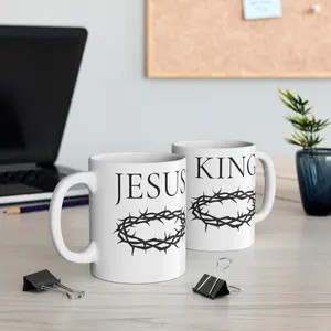 Christian Mug, Jesus Is King, Crown Of Thorns - Religious Coffee Cup, Christian Gift, Bible Verse Drinkware, Inspirational Tea Mug,