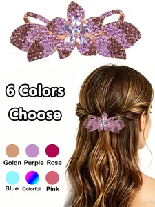 Luxury Glitter Sparkly Jeweled Gems Crystal Rhinestone Flower Hair Clip, Casual Floral Style, All Seasons Accessory for Women Girls