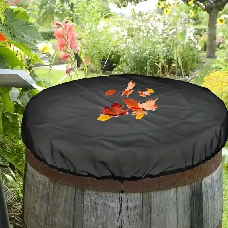 Rainwater Collection Bucket Lid with Pull Cord Drawstring, Prevents Leaves & Debris Entry, Durable Dustproof Design Net Cover for Rain Barrel, Essential Gardening Tool