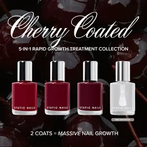 Static Nails Cherry Coated Rapid Growth Nail Treatment Collection - Clinically Proven to Strengthen and Lengthen Nails with Two Coats