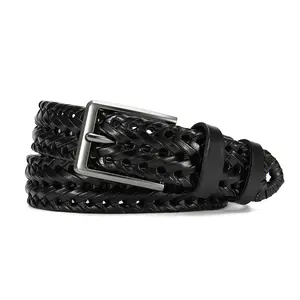 Men’s premium braided leather belt with a pin buckle featuring a sleek, classic square design; a sturdy, versatile belt that effortlessly moves from casual to streetwear—an ideal gift choice for Valentine’s Day and Father’s Day.