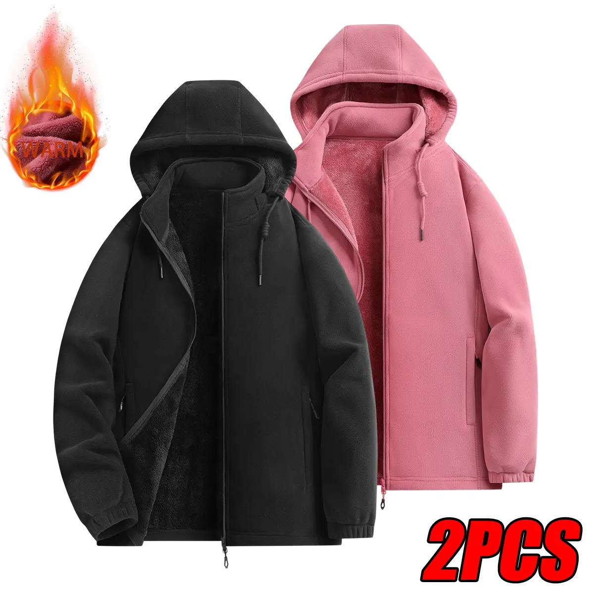JOGWAVE Women's 2PCS Zip-Up Jacket with Detachable Hood, Fleece-Lined Warm Thick Inner Coat, Soft Windproof Casual Outerwear with Side Pockets, Convertible Multi-Style Lady Top for Cold Fall-Winter Daily Outdoor Use