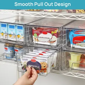 4 Pack Stackable Storage Drawers, Clear Drawer Organizers with Handles, Easily Assemble for Fridge, Bathroom, Kitchen Undersink, Cabinet, Pantry Organization and Storage