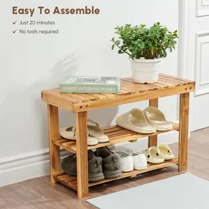 A solid wood entry bench with soft padding for home use, suitable for sitting while putting on shoes, integrated with a shoe cabinet and a multi-tiered shoe rack.