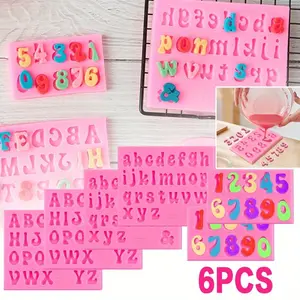 6 Pcs Silicone Alphabet Number Mold, Uppercase Lowercase Letter Mold for Chocolate Strawberries, Candy, Cake Decor & Ice Cubes