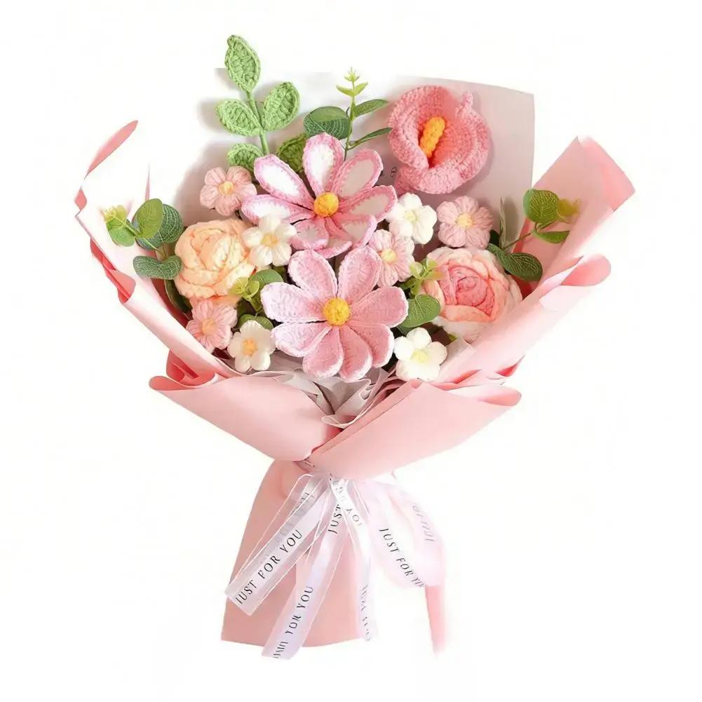 Handmade Cotton Yarn Crochet Artificial Peony Bouquet Pack - 1 Piece Elegant Home Decor, Ideal for Anniversary, Birthday Gifting Occasions, Back To School