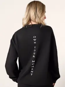 Birdiebee Own Your Moment Unisex Oversized Crew Pullover Long Sleeve Sweatshirt High-Quality Premium Fleece Casual Minimalist Winter Medium Length