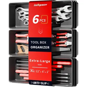 6 pcs Extra-Large Tool Box Drawer Organizer Trays with non-slip pads, heavy-duty organizers for rolling tool chest, garage drawers, truck toolbox, and workbench storage