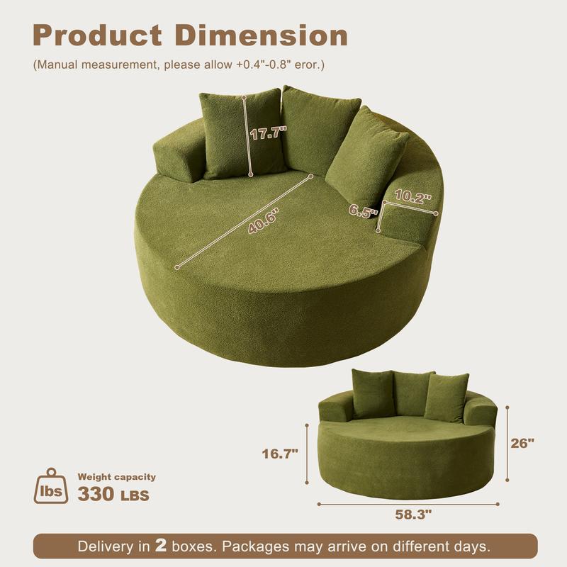 WEAXTY Boneless Circular Couch Round Sofa Chair Plush Corduroy Sponge Sofa Chaise Lounge Oversized Sleeper Round Chairs Bean Bag for Living Room,Lazy Sofa
