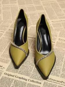 Women's Elegant Pointed Toe High Heel Shoes, PU Leather Upper, Rubber Sole, Medium Width, Spring & Fall Fashion Footwear
