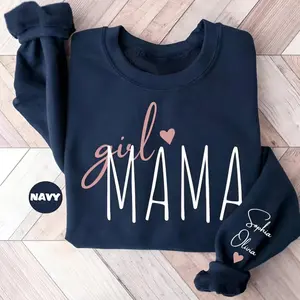 Personalized Girl Mama Sweatshirt, Custom Mom Of Girls Sweatshirt, New Mama Outfit, Baby Announcement Momma Clothing, Cute Birthday Mommy Gifts