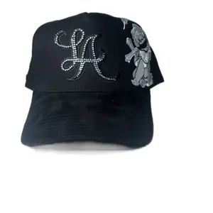 FULL BLACK LA ANGEL BLACK CHROME HEARTS HAT FROM - SRHATS 5 Panel Adjustable Luxury Suede Cotton Cap with Custom Satin Interior Snapback Closure for Sports Outdoor Activities