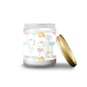 Cute Duck and Balloon on White Background Frosted Glass Candle Cup - Large Size
