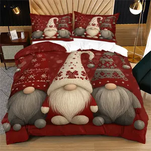 Red-Brown Christmas Gnome Decorative Duvet Cover Set (1-2 Pillowcases Included) , Top Christmas Gift Pick, Stylish Bedding for Classic Holiday Vibe