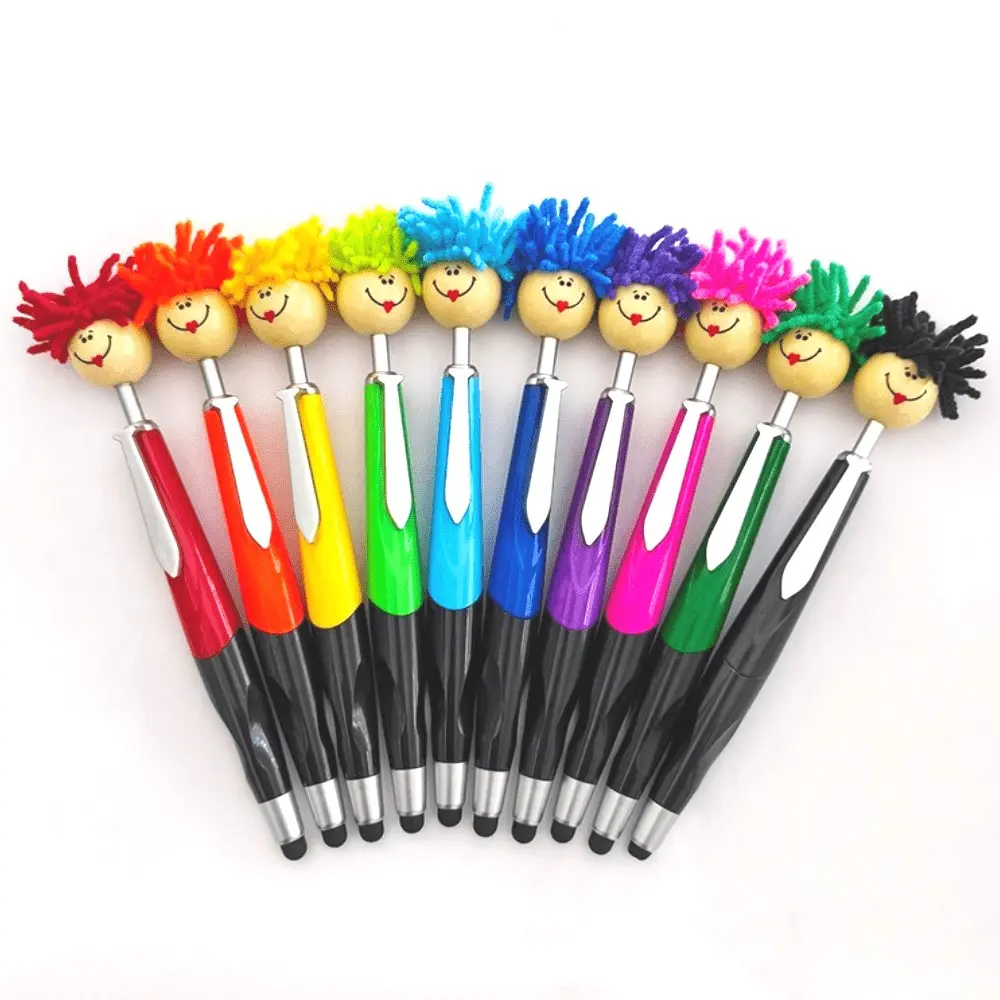 4/8pcs Mop Head Ballpoint Pen, Fun Plush Hair Style Writing Press Pens, Portable Multifunctional Signature Pens, Office Home Decor Gift, Novelty Pens, Aesthetic Pens