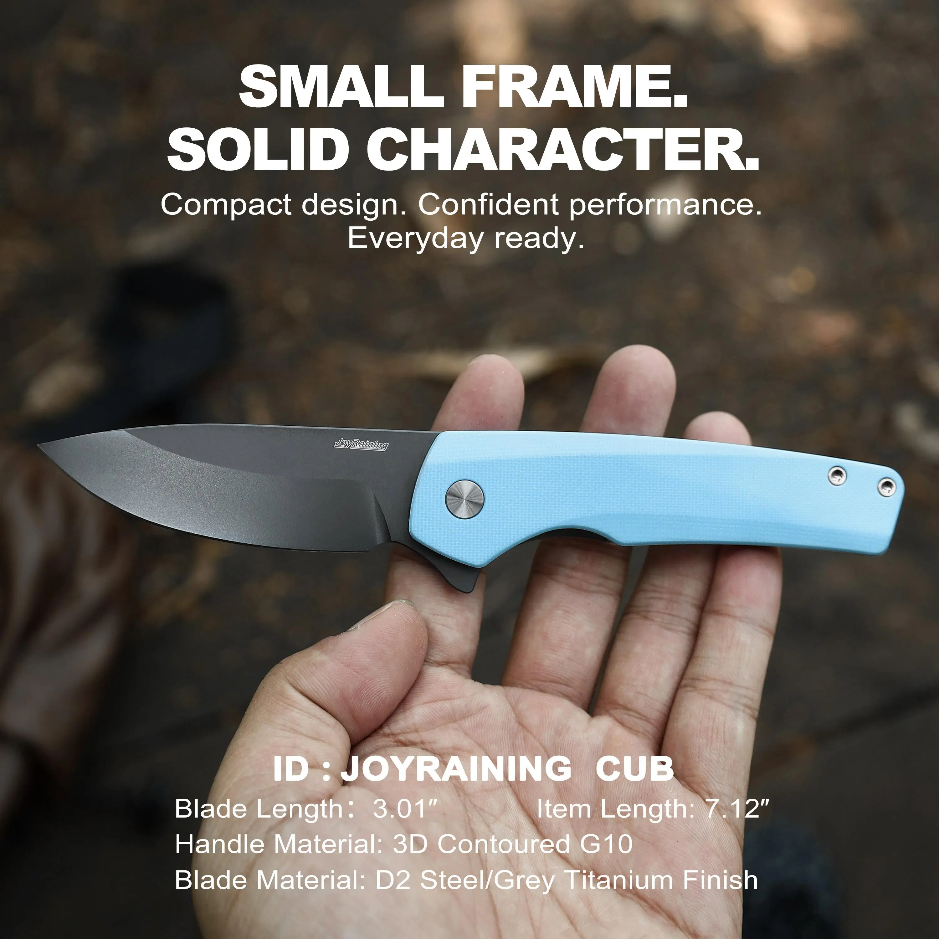 Joyraining Cub Foldable Pocket Knife+Box, D2 Steel Grey Titanium Blade with G10 Handle, Ceramic Ball Bearing Liner Lock EDC Gear, Outdoor Knives for Camping & Outdoor Activities, Idea Gift for Men