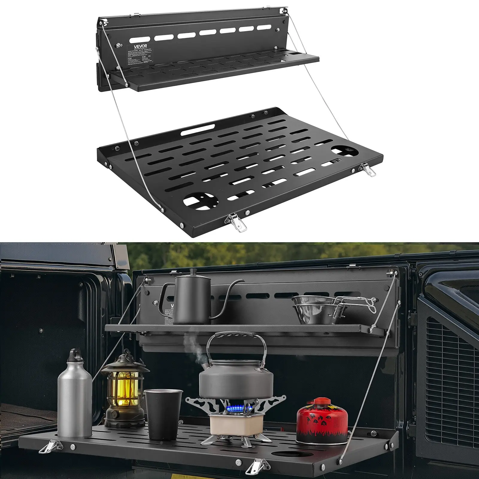 【Summerfinds】VEVOR Ford Bronco Tailgate Table - 2021-2025 Fit, 88 lbs Carbon Steel Foldable MOLLE Panel Double-Layer Drop-Down Car Accessory, Rear Door Cargo Storage Rack Luggage Holder Vehicle Accessory, Vehicle Accessories