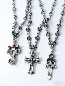 Fashion Vintage Silver Color Sword Pendant Cross Charm, Daily Casual Wear, Perfect Gift for Friends, Stylish Jewelry Accessory