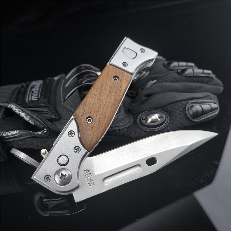 N690 Steel AK47 EDC Folding Knife – Sharp, Durable Pocket Knife with Wooden Handle, Compact Outdoor Tool for Camping, Hunting, Hiking & Everyday Carry – Great Gift Choice for Men Survival Gear