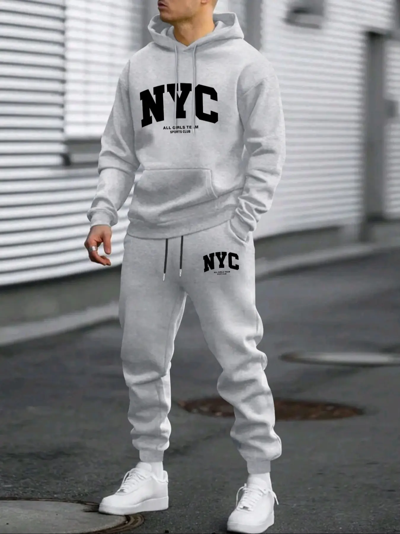 Men's 2-Piece Thick Hooded Top and Long Pants Set, Letter Print Casual Sportswear, Fall & Winter Outdoor Streetwear, Streetwear Tracksuit Set, Casual Outdoor Activewear