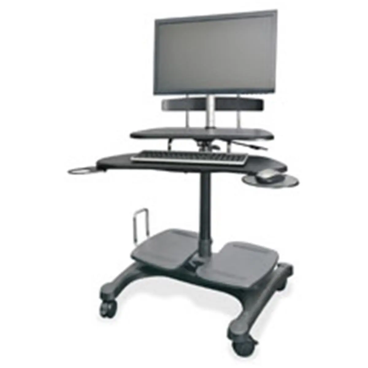 Ergonomic Height-Adjustable Mobile Workstation Desk for Office Workers - Pneumatic Lift, Surge Protector, Monitor Holder, UPS Slot, Compact Form, Accommodates 27" Monitors and Keyboards, CPU & Printer
