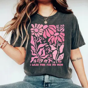 Comfort colors Custom Breast Cancer awareness month Tshirt, Cancer Support T-Shirt, I wear pink for breast cancer Tee, Boho floral pink ribbon tshirt