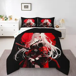 Japanese Anime Bedding Set,Anime Girl Comforter Set,Kawaii Japanese Style Duvet Insert, Cartoon Japan Animation Quilt for Boys Teens Adult