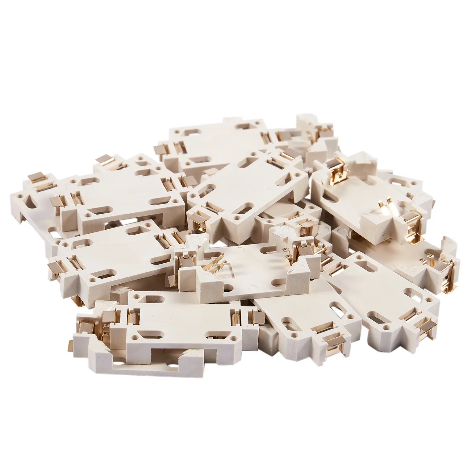20-Piece White Button Battery Holder Sockets, Gold-Plated SMD SMT Mount Case with CR2032 Fit, 24x15x5mm, Metal Contacts, Smd Smt Type, Button Slot, Single Button Battery