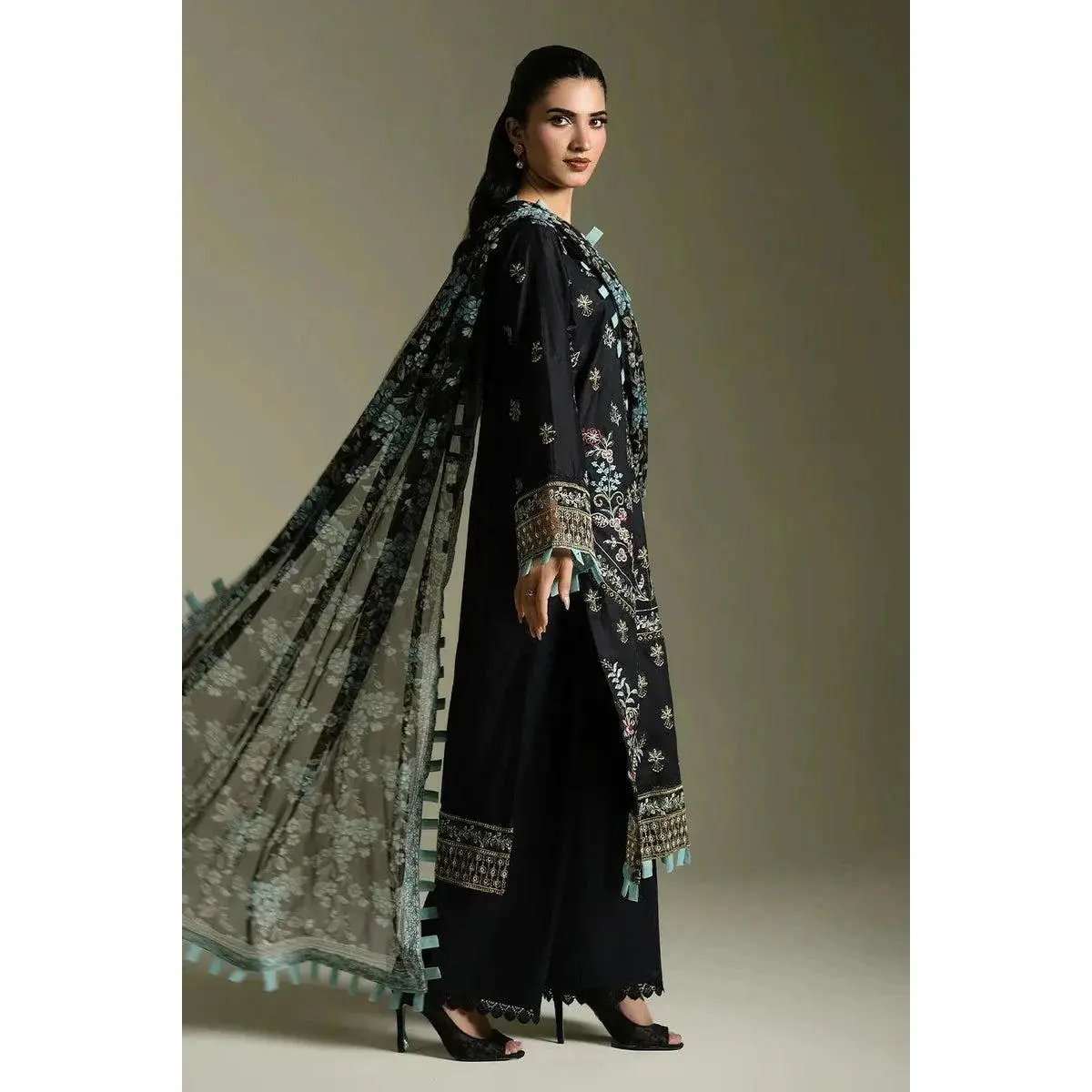 Women's 3PC Embroidered Stitched Lawn Suit - Breathable Chiffon Fabric, Printed Trouser, Matching Shirt for Elegance | KCE-4088