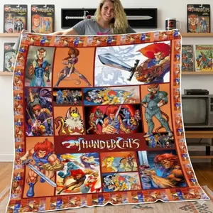 80s Action Hero Cats Retro Cartoon Flannel Blanket - Soft, Cozy Cyberpunk Synthwave Throw, Wrinkle Resistant, Cooling, Durable, Stain Resistant for Bed, Couch, Cat Lover Geek Room Decor Gift