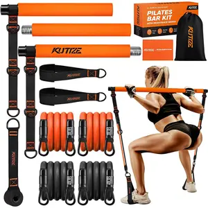 Pilates Bar Kit with Resistance Bands,3-Section Pilates Bar with Stackable Bands Workout Equipment for Legs,Hip,Waist and Arm,Exercise Fitness Equipment for Women & Men Home Gym Yoga Pilates,Best Valentine's Day Gifts for Women