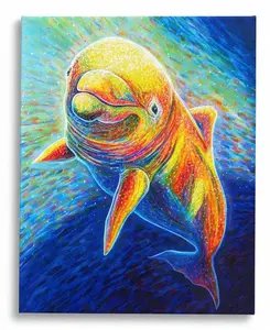 Joshua Bilkis Magical Dolphin Canvas Painting - Artistic Artwork, 14x11 in Wall Decor for Collectibles & Cultural Displays