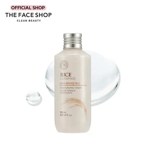 THE FACE SHOP Rice Ceramide Moisturizing Toner - Rice Extract Rice Toner for Face - Strengthens Skin Barrier, Korean Skincare