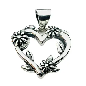 Silver Heart with Flowers Pendant, 925 Silver, Elegant Design for Everyday Jewelry and Accessories