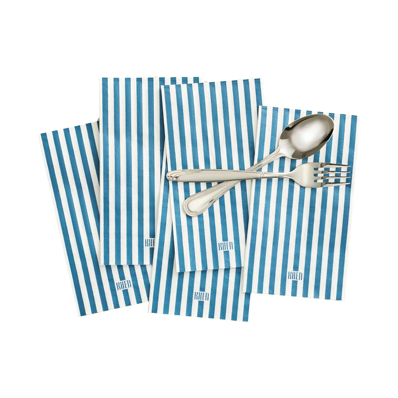 Khen 100-Count Luxury Disposable Napkins, European Stripes Design – 2-Ply Tableware, Linen-Feel Paper Guest Towels, Elegant Soft & Absorbent Hand Towel, Party Napkin or Placemats 15.75"x13" - Blue