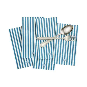 Khen 100-Count Luxury Disposable Napkins, European Stripes Design – 2-Ply Tableware, Linen-Feel Paper Guest Towels, Elegant Soft & Absorbent Hand Towel, Party Napkin or Placemats 15.75"x13" - Blue