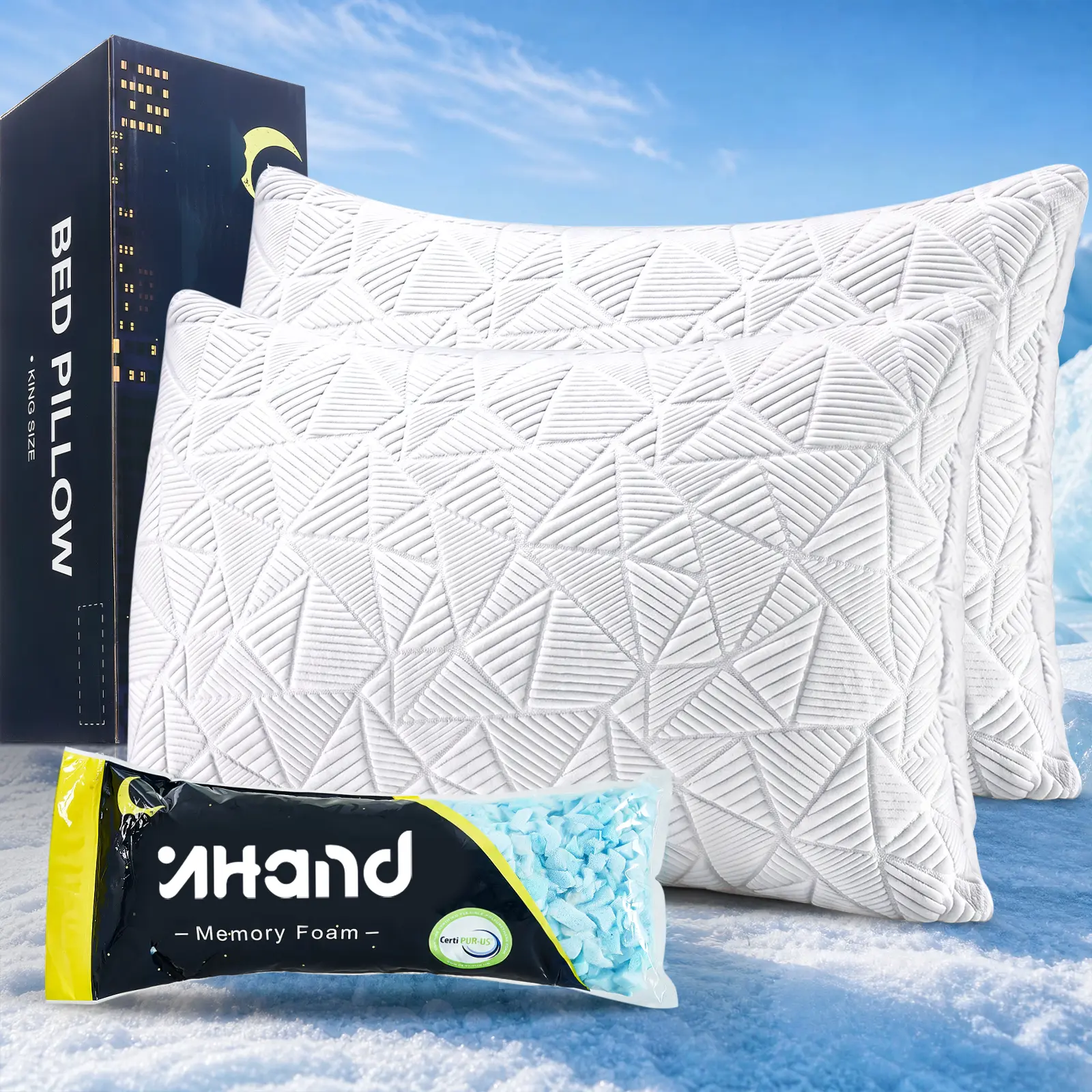 【Summer Sale Deals】Inhand Cooling Pillows Queen Size Set of 2, Shredded Memory Foam Pillows Cool for Hot Sleepers, Adjustable Firm Soft Support Bed Pillows Perfect for Back Neck Pain and Side Sleeping with Cover, White