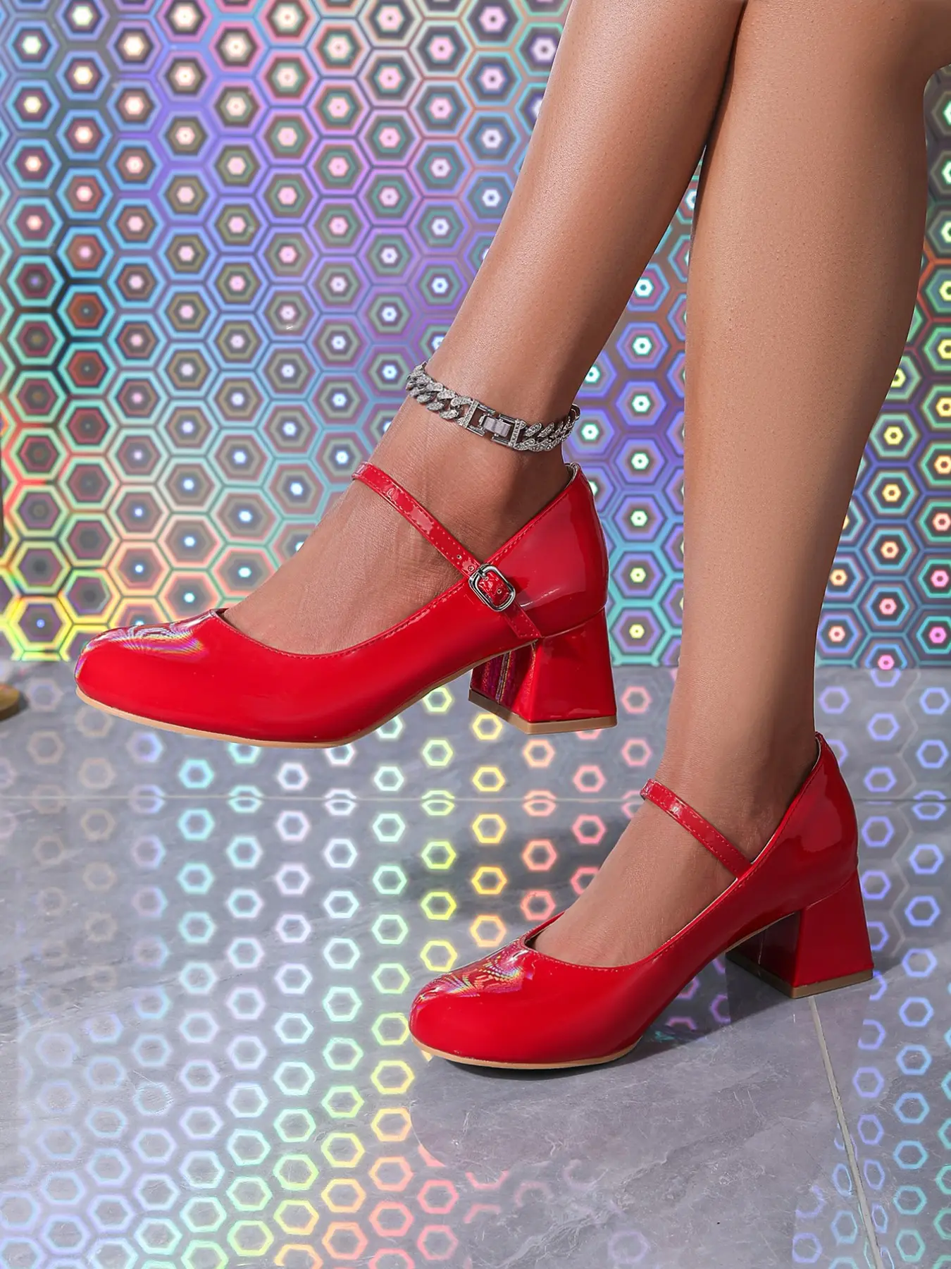 2026 New Glossy PU Leather Buckle Women Mary Jane Shoes, Round Toe, Chunky Square Heel, Anti-Slip Soft Sole, Elegant Fall Footwear