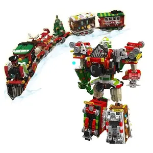 Christmas Train & Transformer Robot Building Block Set, 2-In-1 Combination Toy, Educational Fun, Durable Abs Material, Perfect Gift